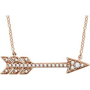 14k Rose Gold 1/10 Ctw Diamond Horizontal Arrow Necklace, 18 Inch